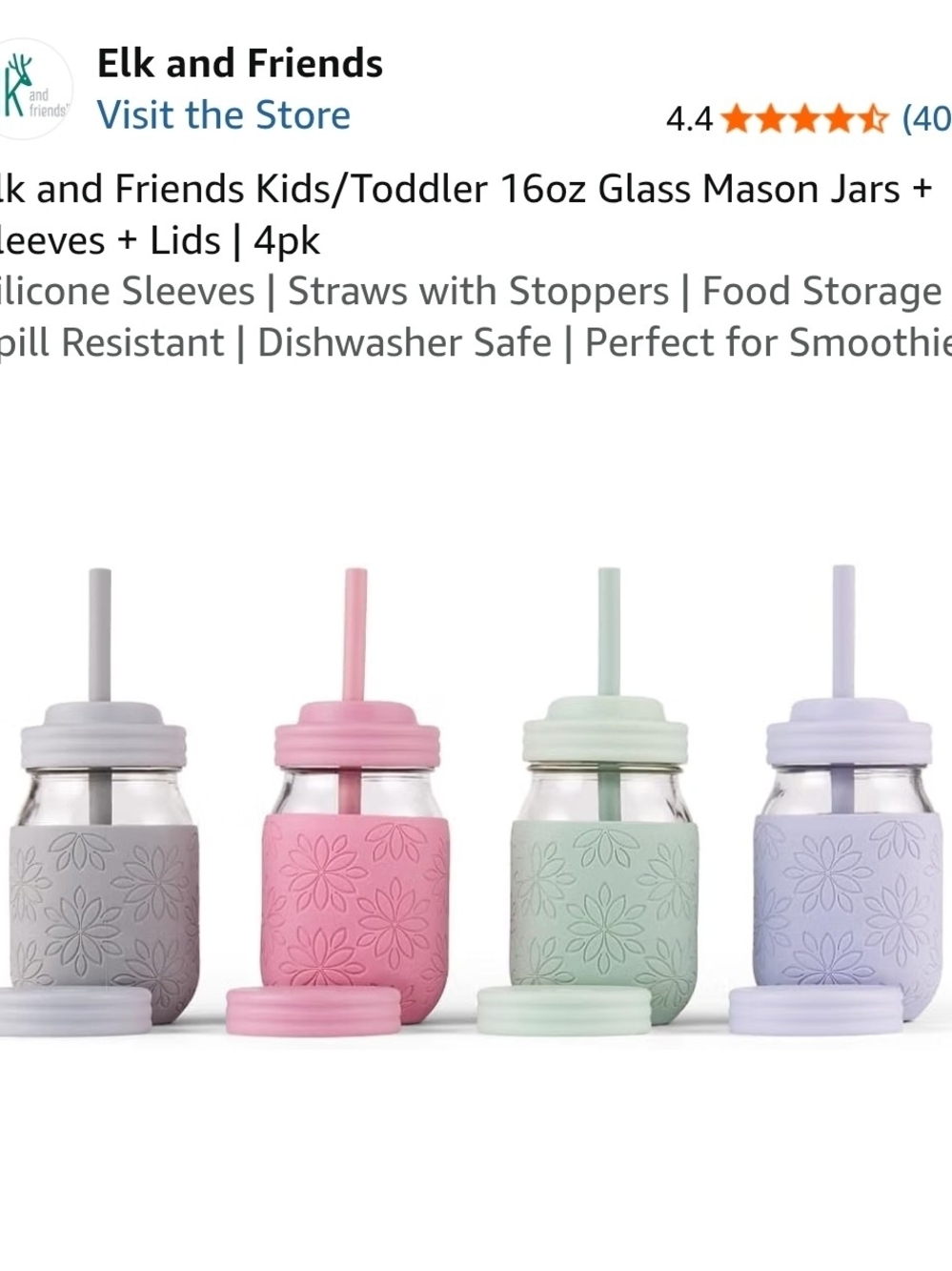 Kids Mason Jar Drink Set - Pastel Gray, Pink, Mint & Lavender